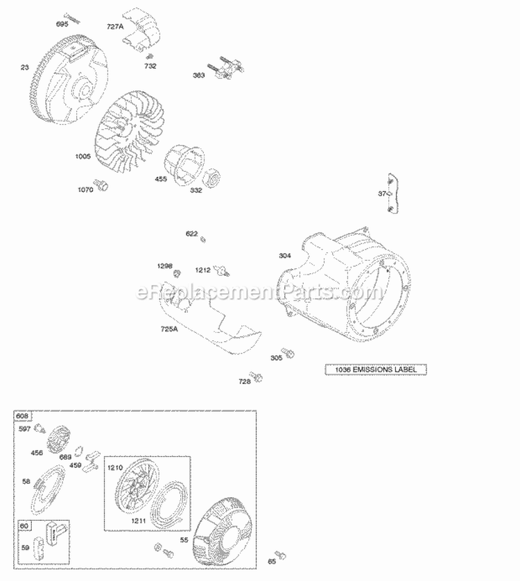 Blower HousingShrouds Flywheel Rewind Starter Diagram and Parts List for 20S207-0120-F1  Briggs and Stratton Engine